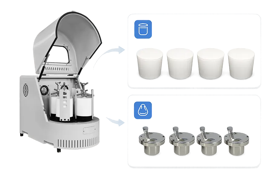 XQM-4L planetary ball mill and standard tank and vacuum tank configuration